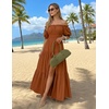 image:imageZESICA Womens 2026 Summer Off Shoulder Boho Maxi DressCaramel