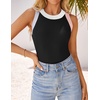 image:imageZESICA Womens 2026 Summer Sleeveless Ribbed Knit Color Block Tank TopsBlack