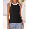 image:imageZESICA Womens 2026 Summer Sleeveless Ribbed Knit Color Block Tank TopsBlack