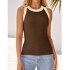 image:imageZESICA Womens 2026 Summer Sleeveless Ribbed Knit Color Block Tank TopsBrown