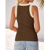 image:imageZESICA Womens 2026 Summer Sleeveless Ribbed Knit Color Block Tank TopsBrown