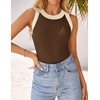 image:imageZESICA Womens 2026 Summer Sleeveless Ribbed Knit Color Block Tank TopsBrown