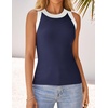 image:imageZESICA Womens 2026 Summer Sleeveless Ribbed Knit Color Block Tank TopsNavy