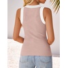 image:imageZESICA Womens 2026 Summer Sleeveless Ribbed Knit Color Block Tank TopsPink