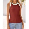 image:imageZESICA Womens 2026 Summer Sleeveless Ribbed Knit Color Block Tank TopsRed