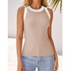 image:imageZESICA Womens 2026 Summer Sleeveless Ribbed Knit Color Block Tank TopsSand
