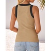 image:imageZESICA Womens 2026 Summer Sleeveless Ribbed Knit Color Block Tank TopsToffee