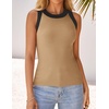 image:imageZESICA Womens 2026 Summer Sleeveless Ribbed Knit Color Block Tank TopsToffee