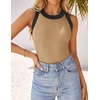 image:imageZESICA Womens 2026 Summer Sleeveless Ribbed Knit Color Block Tank TopsToffee