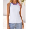 image:imageZESICA Womens 2026 Summer Sleeveless Ribbed Knit Color Block Tank TopsWhite