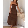 image:imageZESICA Womens 2026 Summer Strapless Boho Beach Vacation Maxi DressesCoffee
