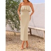 image:imageZESICA Womens 2026 Summer Strapless Knitted Bodycon Midi DressApircot