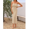image:imageZESICA Womens 2026 Summer Strapless Knitted Bodycon Midi DressApircot