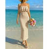 image:imageZESICA Womens 2026 Summer Strapless Knitted Bodycon Midi DressApircot