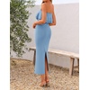 image:imageZESICA Womens 2026 Summer Strapless Knitted Bodycon Midi DressBlue