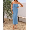image:imageZESICA Womens 2026 Summer Strapless Knitted Bodycon Midi DressBlue