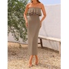 image:imageZESICA Womens 2026 Summer Strapless Knitted Bodycon Midi DressKhaki