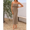 image:imageZESICA Womens 2026 Summer Strapless Knitted Bodycon Midi DressKhaki