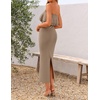 image:imageZESICA Womens 2026 Summer Strapless Knitted Bodycon Midi DressKhaki