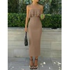 image:imageZESICA Womens 2026 Summer Strapless Knitted Bodycon Midi DressKhaki