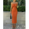 image:imageZESICA Womens 2026 Summer Strapless Knitted Bodycon Midi DressOrange