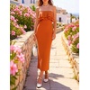 image:imageZESICA Womens 2026 Summer Strapless Knitted Bodycon Midi DressOrange