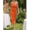 image:imageZESICA Womens 2026 Summer Strapless Knitted Bodycon Midi DressOrange