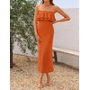 image:imageZESICA Womens 2026 Summer Strapless Knitted Bodycon Midi DressOrange