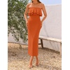 image:imageZESICA Womens 2026 Summer Strapless Knitted Bodycon Midi DressOrange