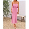 image:imageZESICA Womens 2026 Summer Strapless Knitted Bodycon Midi DressPink