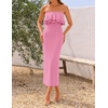 image:imageZESICA Womens 2026 Summer Strapless Knitted Bodycon Midi DressPink