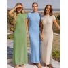 image:imageZESICA Womens Bodycon Knit Short Sleeve Sweater Maxi DressBlue