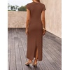 image:imageZESICA Womens Bodycon Knit Short Sleeve Sweater Maxi DressBrown