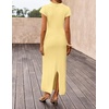 image:imageZESICA Womens Bodycon Knit Short Sleeve Sweater Maxi DressLight Yellow