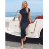 image:imageZESICA Womens Bodycon Knit Short Sleeve Sweater Maxi DressNavy