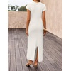 image:imageZESICA Womens Bodycon Knit Short Sleeve Sweater Maxi DressWhite