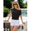 image:imageZESICA Womens Floral Off Shoulder Short Sleeve Sweater VestBlack