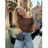 image:imageZESICA Womens Floral Off Shoulder Short Sleeve Sweater VestCoffee