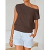 image:imageZESICA Womens Floral Off Shoulder Short Sleeve Sweater VestCoffee