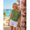 image:imageZESICA Womens Floral Off Shoulder Short Sleeve Sweater VestGreen