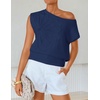 image:imageZESICA Womens Floral Off Shoulder Short Sleeve Sweater VestNavy