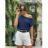 image:imageZESICA Womens Floral Off Shoulder Short Sleeve Sweater VestNavy
