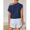 image:imageZESICA Womens Floral Off Shoulder Short Sleeve Sweater VestNavy