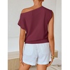 image:imageZESICA Womens Floral Off Shoulder Short Sleeve Sweater VestWine