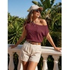 image:imageZESICA Womens Floral Off Shoulder Short Sleeve Sweater VestWine