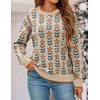 image:imageZESICA Womens Long Sleeve Crewneck Printed Knitted SweatersApricot