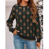 image:imageZESICA Womens Long Sleeve Crewneck Printed Knitted SweatersBlack