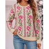 image:imageZESICA Womens Long Sleeve Crewneck Printed Knitted SweatersBlush