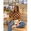 image:imageZESICA Womens Long Sleeve Crewneck Printed Knitted SweatersCaramel