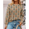 image:imageZESICA Womens Long Sleeve Crewneck Printed Knitted SweatersKhaki